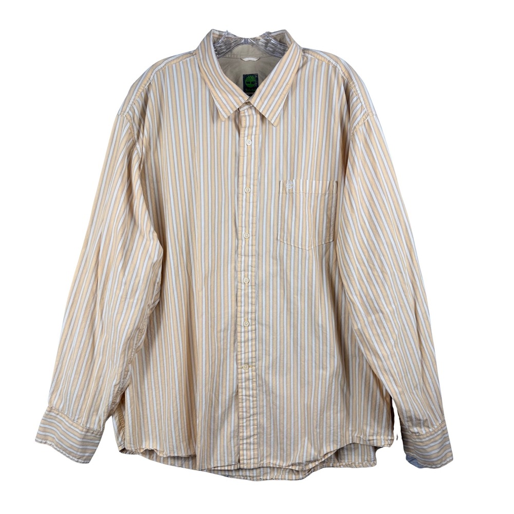 Timberland Mens XXL Striped Long Sleeve Button Down Shirt Yellow White Brown
